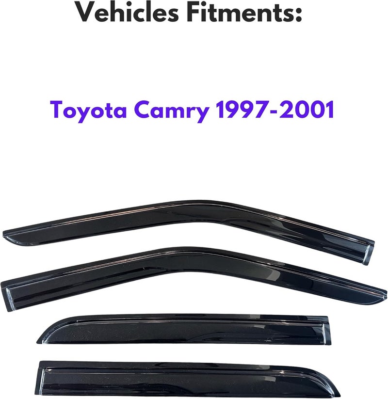KPY Window Visor Compatible with Toyota Camry 1997-2001, Rain Guard Side Window Vent Deflectors Tape-On Style, 1997 1998 1999 2000 2001, Black - Image 2